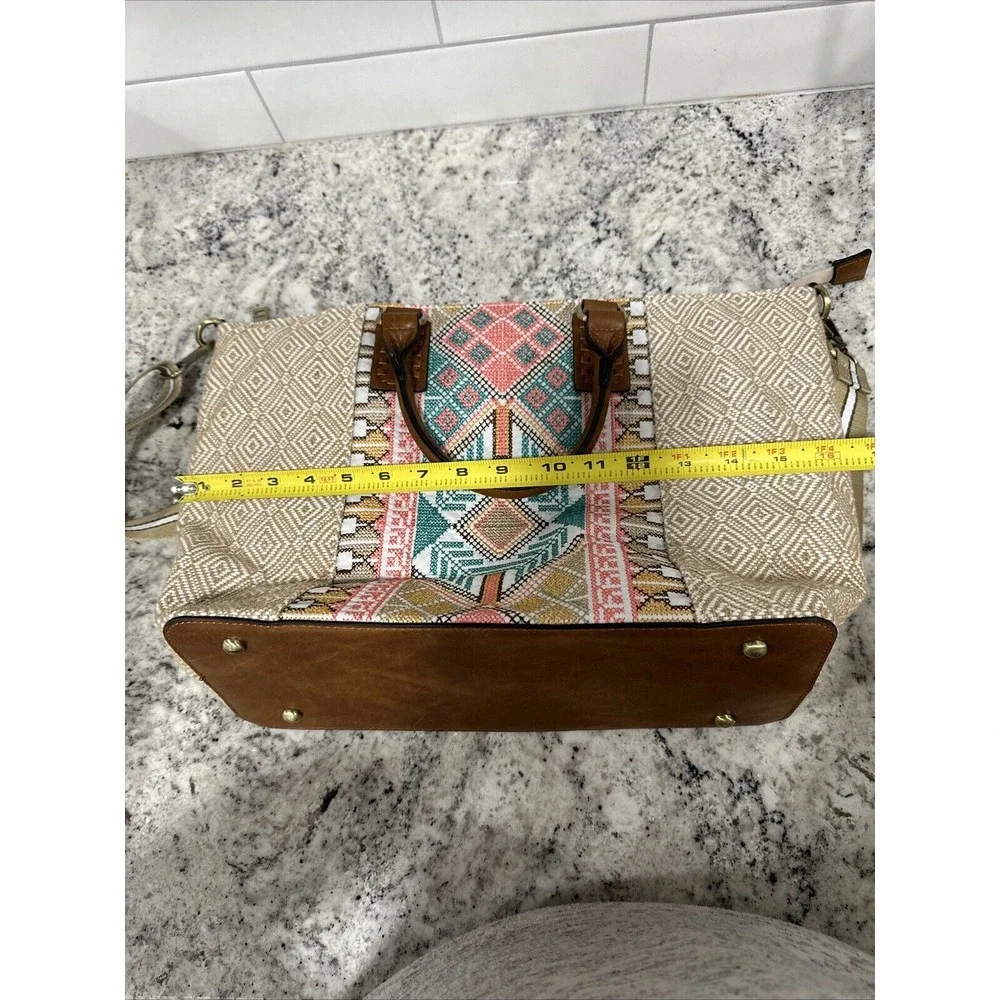 Jen & Co JoJo Satchel Aztec Woven Printed‎ Handbag w/Vegan Leather Trim